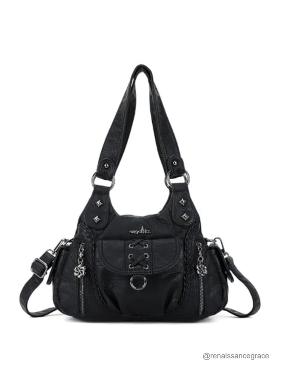Washed Vegan Leather Hobo Shoulder Bag Multi-Pocket Crossbody Purse
